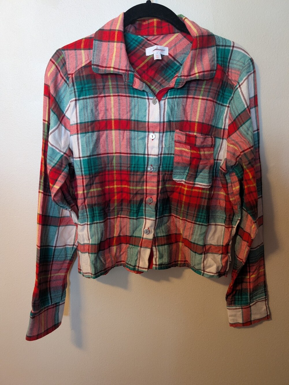 Colsie Plaid Button Down Crop Long Sleeve Shirt Size  XS
